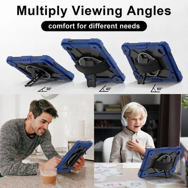 Alt view image 4 of 7 - WERLEO Case for Samsung Galaxy Tab A11 8.7 inch 2025 SM-X130 X133 X135 Shockporoof Cover with Pencil Holder Rotating Hand Strap & Stand & Shoulder Strap Navy Blue