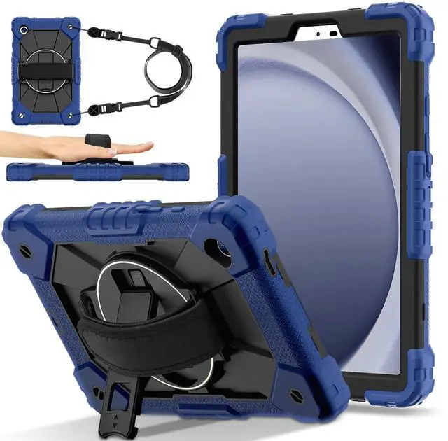Main image of WERLEO Case for Samsung Galaxy Tab A11 8.7 inch 2025 SM-X130 X133 X135 Shockporoof Cover with Pencil Holder Rotating Hand Strap & Stand & Shoulder Strap Navy Blue