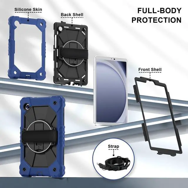 Alt view image 7 of 7 - WERLEO Case for Samsung Galaxy Tab A11 8.7 inch 2025 SM-X130 X133 X135 Shockporoof Cover with Pencil Holder Rotating Hand Strap & Stand & Shoulder Strap Navy Blue