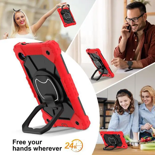 Alt view image 3 of 7 - Werleo Case for Samsung Galaxy Tab A11 8.7 inch 2025 SM-X130/X133/X135, Shockproof Rugged Silicone Drop Protective Cover with 360 Rotating Stand Handle Shoulder Strap Pencil Holder Red