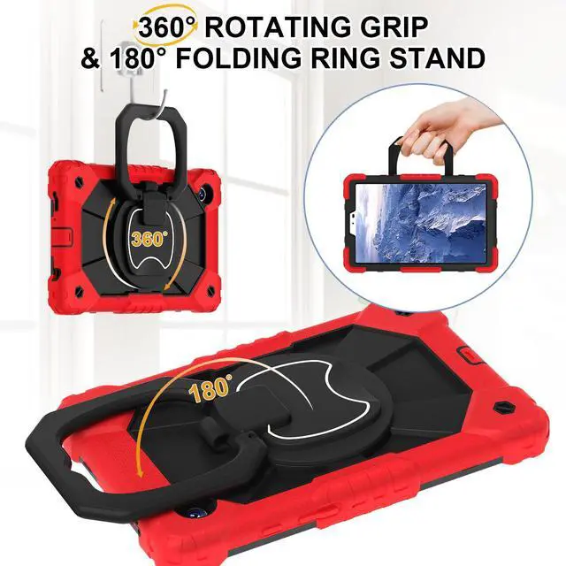 Alt view image 4 of 7 - Werleo Case for Samsung Galaxy Tab A11 8.7 inch 2025 SM-X130/X133/X135, Shockproof Rugged Silicone Drop Protective Cover with 360 Rotating Stand Handle Shoulder Strap Pencil Holder Red