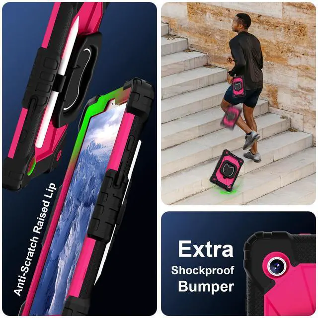 Alt view image 5 of 7 - Werleo Case for Samsung Galaxy Tab A11 8.7 inch 2025 SM-X130/X133/X135, Shockproof Rugged Silicone Drop Protective Cover with 360 Rotating Stand Handle Shoulder Strap Pencil Holder Rose Red