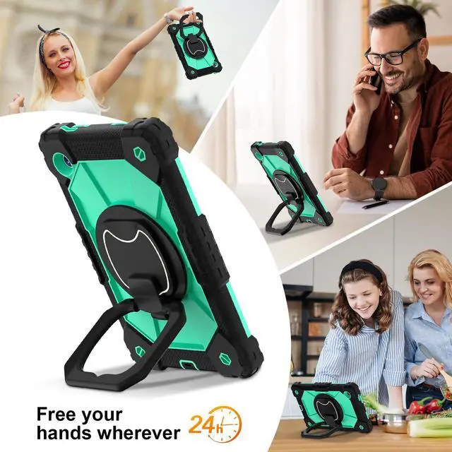 Alt view image 3 of 7 - Werleo Case for Samsung Galaxy Tab A11 8.7 inch 2025 SM-X130/X133/X135, Shockproof Rugged Silicone Drop Protective Cover with 360 Rotating Stand Handle Shoulder Strap Pencil Holder Green