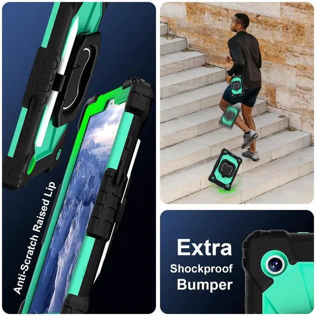 Alt view image 5 of 7 - Werleo Case for Samsung Galaxy Tab A11 8.7 inch 2025 SM-X130/X133/X135, Shockproof Rugged Silicone Drop Protective Cover with 360 Rotating Stand Handle Shoulder Strap Pencil Holder Green
