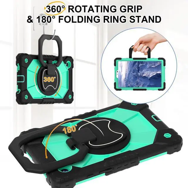Alt view image 4 of 7 - Werleo Case for Samsung Galaxy Tab A11 8.7 inch 2025 SM-X130/X133/X135, Shockproof Rugged Silicone Drop Protective Cover with 360 Rotating Stand Handle Shoulder Strap Pencil Holder Green