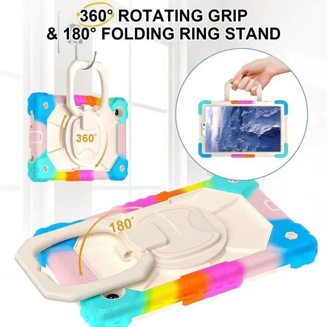 Alt view image 4 of 7 - Werleo Case for Samsung Galaxy Tab A11 8.7 inch 2025 SM-X130/X133/X135, Shockproof Rugged Silicone Drop Protective Cover with 360 Rotating Stand Handle Shoulder Strap Pencil Holder Rainbow Blue