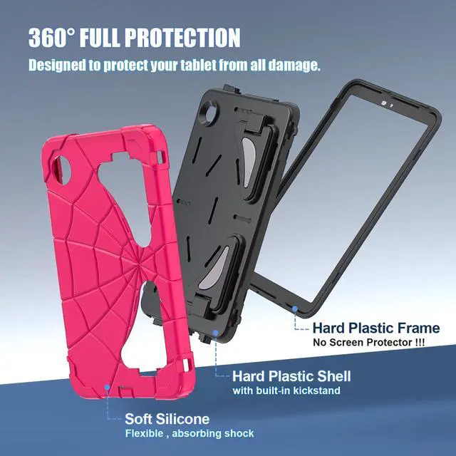 Alt view image 7 of 7 - Werleo Case for Samsung Galaxy Tab A11 8.7 inch 2025 SM-X130/X133/X135, Lightweight Shockproof Rugged Protective Cover with Kickstand, Pencil Holder for Kids Children Boys Rose Red