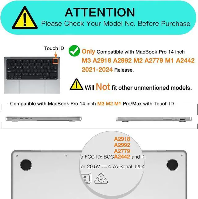 Alt view image 2 of 7 - BONAEVER For MacBook Pro 14 inch Case 2025 2024 2023 2022 2021 M5 M4 M3 M2 M1 A3434 A3112 A3185 A3401 A2918 A2992 A2779 A2442 Plastic Hard Shell Cover with Keybaord Cover & Screen Protector & Adapter