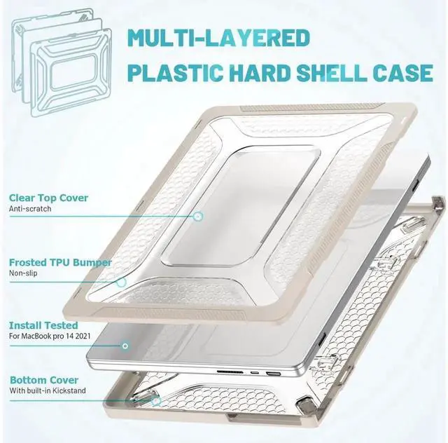 Alt view image 5 of 7 - BONAEVER Case For MacBook Pro 14 inch Case 2025 2024 2023 2022 2021 M5 M4 M3 M2 M1 A3434 A3112 A3185 A3401 A2918 A2992 A2779 A2442 Hard Shell Protective Cover with Stand Apricot