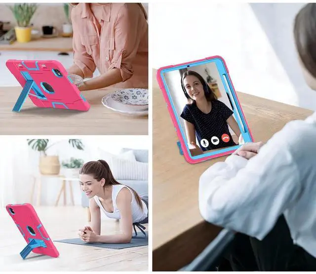 Alt view image 7 of 7 - BONAEVER Case for iPad Pro 11 Inch (M5) 2025 (M4) 2024 with Pencil Holder Heavy Duty Rugged Protective Cover with Kickstand Stylus Pen Rose Red