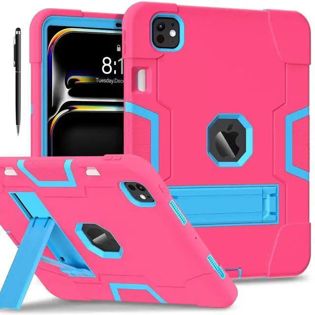 Main image of BONAEVER Case for iPad Pro 11 Inch (M5) 2025 (M4) 2024 with Pencil Holder Heavy Duty Rugged Protective Cover with Kickstand Stylus Pen Rose Red