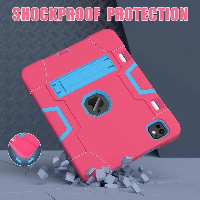 Alt view image 2 of 7 - BONAEVER Case for iPad Pro 11 Inch (M5) 2025 (M4) 2024 with Pencil Holder Heavy Duty Rugged Protective Cover with Kickstand Stylus Pen Rose Red