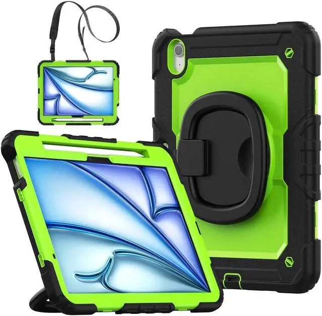 Main image of BONAEVER Case for iPad Pro 11 Inch M5 2025 M4 2024 6th 5th Generation, Shockproof Protective Cover with Screen Protector, Rotating Stand, Hand/Shoulder Strap, Pencil Holder Green