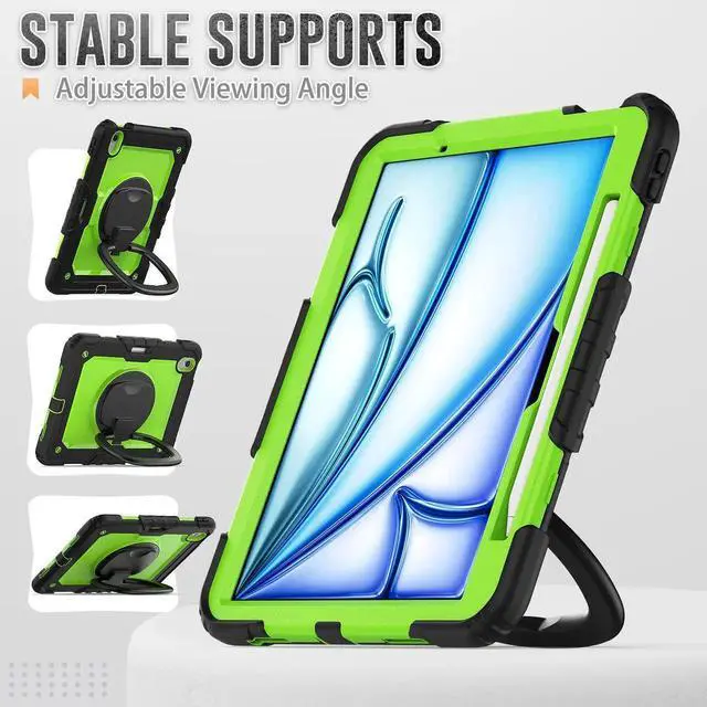 Alt view image 4 of 7 - BONAEVER Case for iPad Pro 11 Inch M5 2025 M4 2024 6th 5th Generation, Shockproof Protective Cover with Screen Protector, Rotating Stand, Hand/Shoulder Strap, Pencil Holder Green