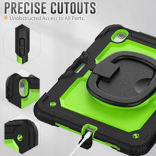 Alt view image 3 of 7 - BONAEVER Case for iPad Pro 11 Inch M5 2025 M4 2024 6th 5th Generation, Shockproof Protective Cover with Screen Protector, Rotating Stand, Hand/Shoulder Strap, Pencil Holder Green