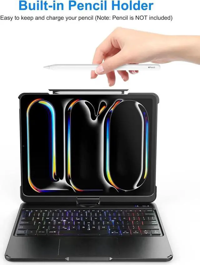 Alt view image 4 of 7 - BONAEVER Wireless Touch Keyboard Case for iPad Pro 11 inch 6th 5th Generation M5 M4 2025 2024 with Clear Cover & Trackpad & Backlight & 360° Rotatable & Pencil Holder
