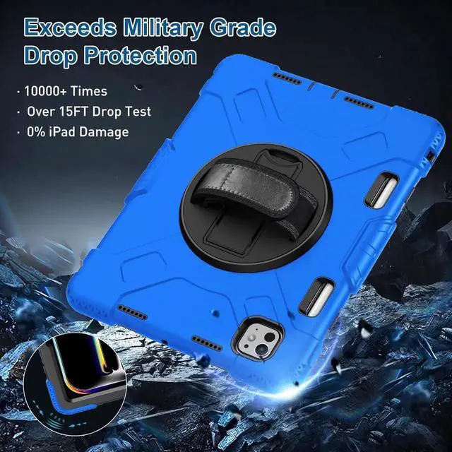 Alt view image 5 of 7 - BONAEVER Case for iPad Pro 11 inch M5 M4 2025 2024 Protective Cover for iPad Pro 11 Inch 6th 5th Generation with Built-in Screen Protector, 360° Rotating Stand, Shoulder Strap, Pencil Holder Blue