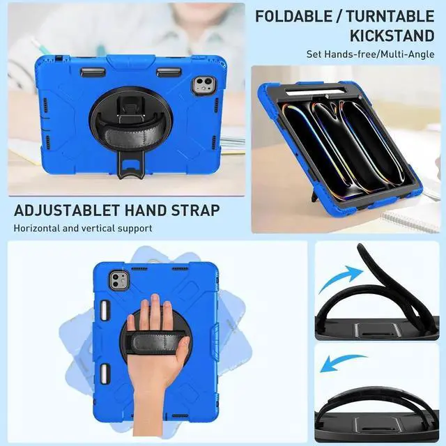 Alt view image 3 of 7 - BONAEVER Case for iPad Pro 11 inch M5 M4 2025 2024 Protective Cover for iPad Pro 11 Inch 6th 5th Generation with Built-in Screen Protector, 360° Rotating Stand, Shoulder Strap, Pencil Holder Blue