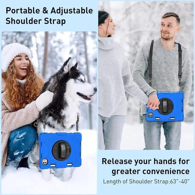 Alt view image 6 of 7 - BONAEVER Case for iPad Pro 11 inch M5 M4 2025 2024 Protective Cover for iPad Pro 11 Inch 6th 5th Generation with Built-in Screen Protector, 360° Rotating Stand, Shoulder Strap, Pencil Holder Blue