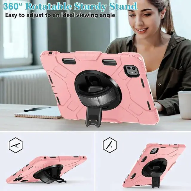 Alt view image 2 of 7 - BONAEVER Case for iPad Pro 11 inch M5 M4 2025 2024 Protective Cover for iPad Pro 11 Inch 6th 5th Generation with Built-in Screen Protector, 360° Rotating Stand, Shoulder Strap, Pencil HolderPink