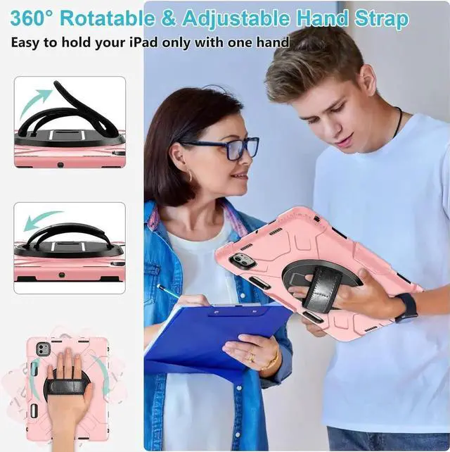 Alt view image 4 of 7 - BONAEVER Case for iPad Pro 11 inch M5 M4 2025 2024 Protective Cover for iPad Pro 11 Inch 6th 5th Generation with Built-in Screen Protector, 360° Rotating Stand, Shoulder Strap, Pencil HolderPink