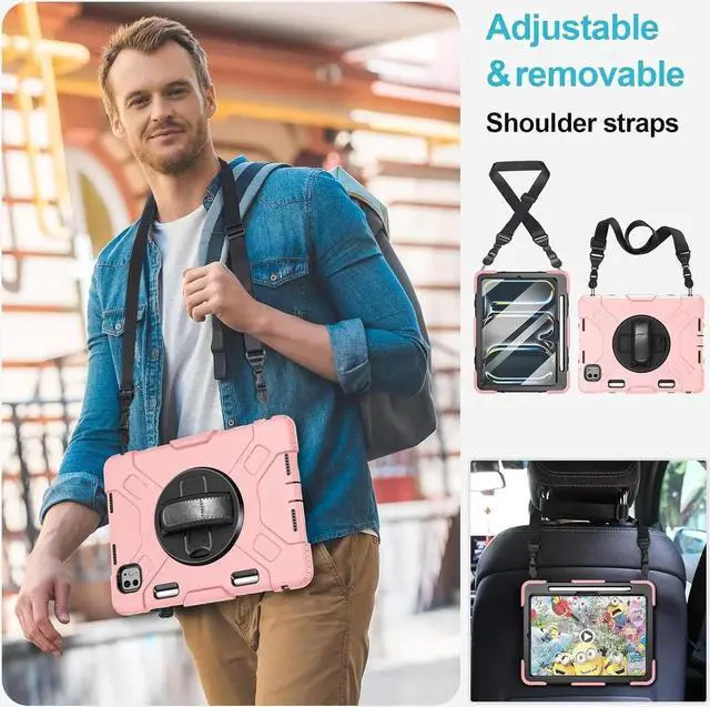 Alt view image 6 of 7 - BONAEVER Case for iPad Pro 11 inch M5 M4 2025 2024 Protective Cover for iPad Pro 11 Inch 6th 5th Generation with Built-in Screen Protector, 360° Rotating Stand, Shoulder Strap, Pencil HolderPink