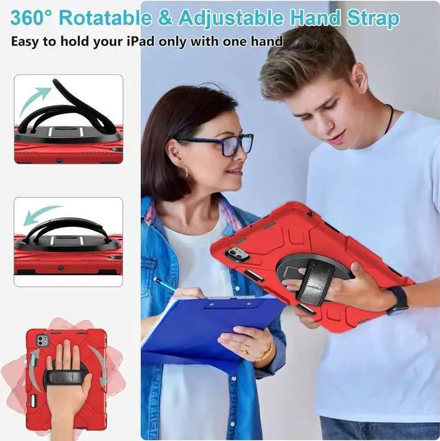 Alt view image 3 of 7 - BONAEVER Case for iPad Pro 11 inch M5 M4 2025 2024 Protective Cover for iPad Pro 11 Inch 6th 5th Generation with Built-in Screen Protector, 360° Rotating Stand, Shoulder Strap, Pencil Holder Red