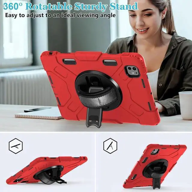 Alt view image 4 of 7 - BONAEVER Case for iPad Pro 11 inch M5 M4 2025 2024 Protective Cover for iPad Pro 11 Inch 6th 5th Generation with Built-in Screen Protector, 360° Rotating Stand, Shoulder Strap, Pencil Holder Red