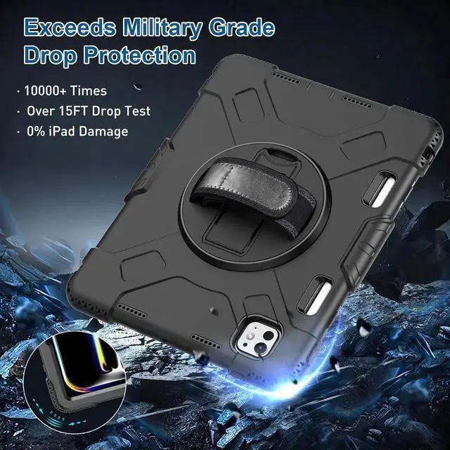 Alt view image 3 of 7 - BONAEVER Case for iPad Pro 11 Inch M5 M4 2025 2024 6th 5th Generation with Built-in Screen Protector, 360° Rotating Stand, Adjustable Shoulder Strap, Pencil Holder