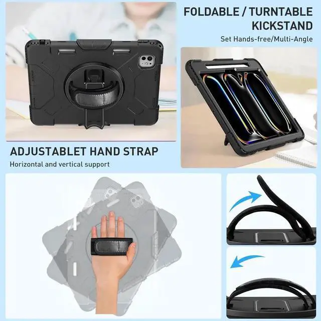 Alt view image 6 of 7 - BONAEVER Case for iPad Pro 11 Inch M5 M4 2025 2024 6th 5th Generation with Built-in Screen Protector, 360° Rotating Stand, Adjustable Shoulder Strap, Pencil Holder