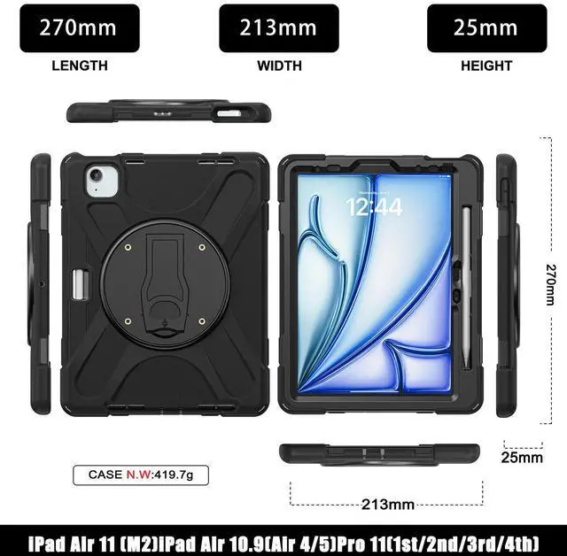 Alt view image 7 of 7 - BONAEVER Case for iPad Pro 11 Inch M5 2025 6th Gen M4 2024 5th Gen Heavy Duty Rugged Shockproof Cover with 360° Rotating Stand & Shoulder Strap & Pencil Holder & VESA Mounting Holes 75mm * 75mm