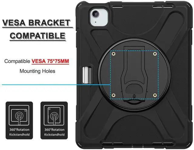 Alt view image 6 of 7 - BONAEVER Case for iPad Pro 11 Inch M5 2025 6th Gen M4 2024 5th Gen Heavy Duty Rugged Shockproof Cover with 360° Rotating Stand & Shoulder Strap & Pencil Holder & VESA Mounting Holes 75mm * 75mm
