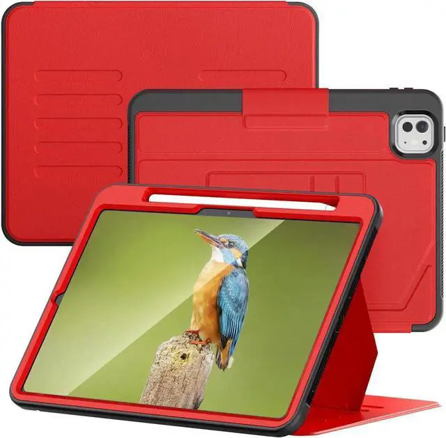 Alt view image 3 of 7 - BONAEVER Case For iPad Pro 11 Inch M5 2025 M4 2024, Smart Magnetic Auto Sleep Shockproof Cover with Multi-Angles Stand, Pen Holder, Card Slot Red
