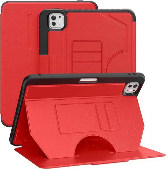 Main image of BONAEVER Case For iPad Pro 11 Inch M5 2025 M4 2024, Smart Magnetic Auto Sleep Shockproof Cover with Multi-Angles Stand, Pen Holder, Card Slot Red