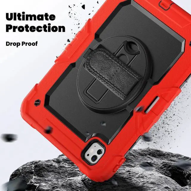 Alt view image 2 of 7 - BONAEVER for iPad Pro 11 Inch Case M5 2025 M4 2024 6th 5th Generation Protective Cover with Built-in Screen Protector, 360° Rotating Stand, Adjustable Shoulder Strap, Pencil Holder Red