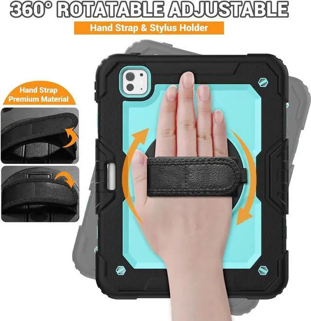 Alt view image 3 of 7 - BONAEVER for iPad Pro 11 Inch Case M5 2025 M4 2024 6th 5th Generation Protective Cover with Built-in Screen Protector, 360° Rotating Stand, Adjustable Shoulder Strap, Pencil Holder Light Blue