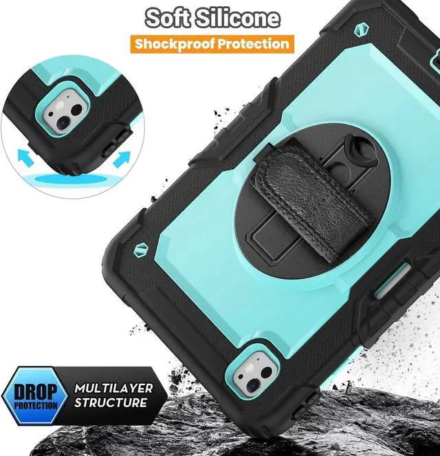 Alt view image 4 of 7 - BONAEVER for iPad Pro 11 Inch Case M5 2025 M4 2024 6th 5th Generation Protective Cover with Built-in Screen Protector, 360° Rotating Stand, Adjustable Shoulder Strap, Pencil Holder Light Blue