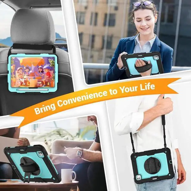 Alt view image 6 of 7 - BONAEVER for iPad Pro 11 Inch Case M5 2025 M4 2024 6th 5th Generation Protective Cover with Built-in Screen Protector, 360° Rotating Stand, Adjustable Shoulder Strap, Pencil Holder Light Blue