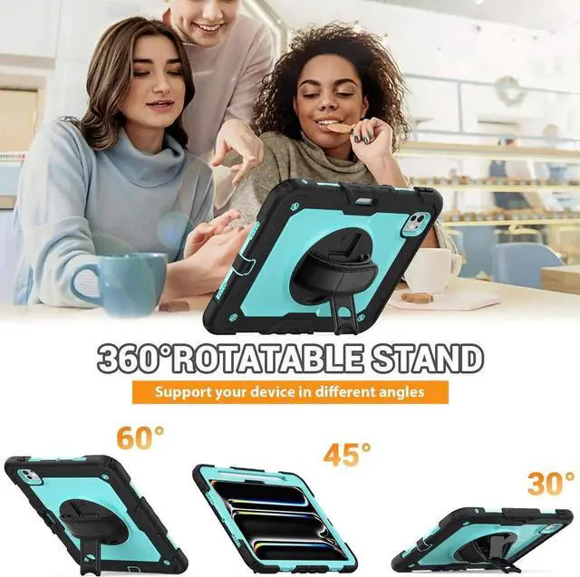 Alt view image 5 of 7 - BONAEVER for iPad Pro 11 Inch Case M5 2025 M4 2024 6th 5th Generation Protective Cover with Built-in Screen Protector, 360° Rotating Stand, Adjustable Shoulder Strap, Pencil Holder Light Blue