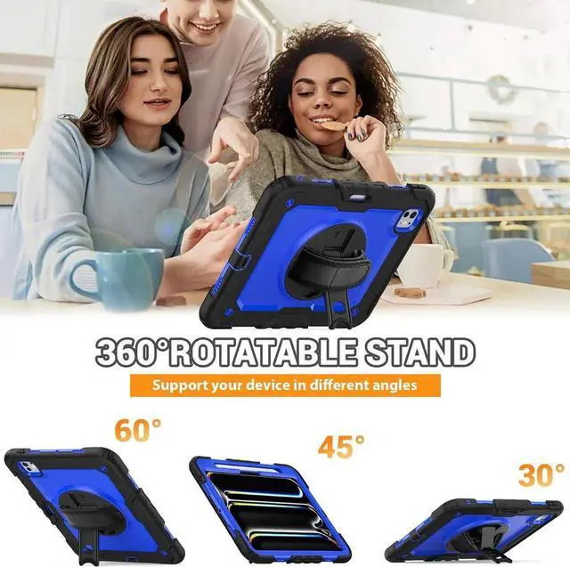 Alt view image 5 of 7 - BONAEVER for iPad Pro 11 Inch Case M5 2025 M4 2024 6th 5th Generation Protective Cover with Built-in Screen Protector, 360° Rotating Stand, Adjustable Shoulder Strap, Pencil Holder Blue