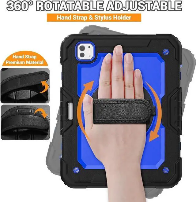 Alt view image 4 of 7 - BONAEVER for iPad Pro 11 Inch Case M5 2025 M4 2024 6th 5th Generation Protective Cover with Built-in Screen Protector, 360° Rotating Stand, Adjustable Shoulder Strap, Pencil Holder Blue