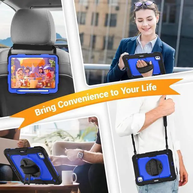 Alt view image 6 of 7 - BONAEVER for iPad Pro 11 Inch Case M5 2025 M4 2024 6th 5th Generation Protective Cover with Built-in Screen Protector, 360° Rotating Stand, Adjustable Shoulder Strap, Pencil Holder Blue