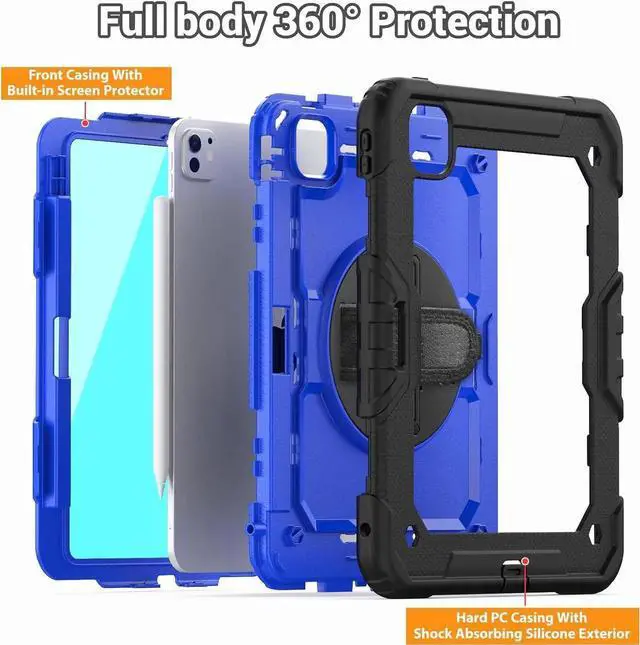 Alt view image 7 of 7 - BONAEVER for iPad Pro 11 Inch Case M5 2025 M4 2024 6th 5th Generation Protective Cover with Built-in Screen Protector, 360° Rotating Stand, Adjustable Shoulder Strap, Pencil Holder Blue