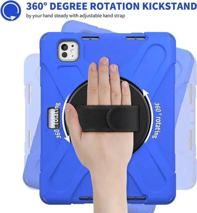 Alt view image 4 of 7 - BONAEVER Case for iPad Pro 11 Inch M5 M4 2025 2024 6th 5th Generation with Built-in Screen Protector, 360° Rotating Stand, Adjustable Shoulder Strap, Precise Cutouts, Pencil Holder Blue