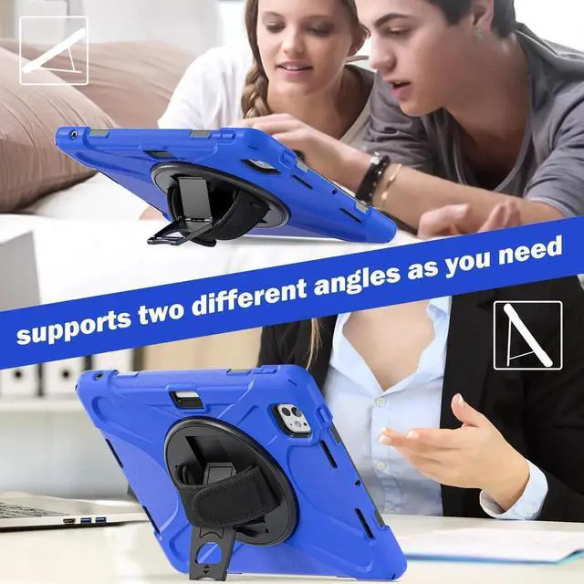 Alt view image 5 of 7 - BONAEVER Case for iPad Pro 11 Inch M5 M4 2025 2024 6th 5th Generation with Built-in Screen Protector, 360° Rotating Stand, Adjustable Shoulder Strap, Precise Cutouts, Pencil Holder Blue