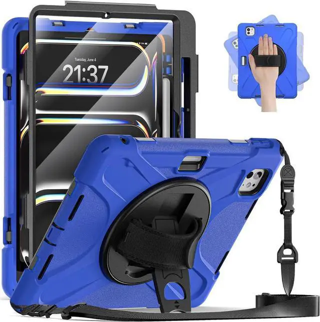 Main image of BONAEVER Case for iPad Pro 11 Inch M5 M4 2025 2024 6th 5th Generation with Built-in Screen Protector, 360° Rotating Stand, Adjustable Shoulder Strap, Precise Cutouts, Pencil Holder Blue