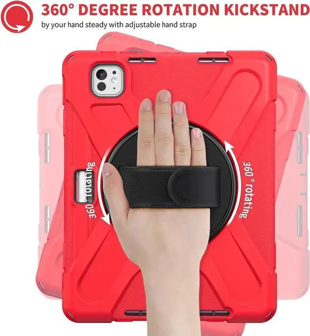Alt view image 4 of 7 - BONAEVER Case for iPad Pro 11 Inch M5 M4 2025 2024 6th 5th Generation with Built-in Screen Protector, 360° Rotating Stand, Adjustable Shoulder Strap, Precise Cutouts, Pencil Holder Red