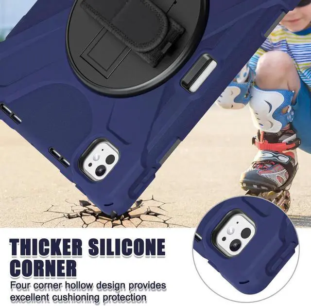 Alt view image 3 of 7 - BONAEVER Case for iPad Pro 11 Inch M5 M4 2025 2024 6th 5th Generation with Built-in Screen Protector, 360° Rotating Stand, Adjustable Shoulder Strap, Precise Cutouts, Pencil Holder Navy Blue