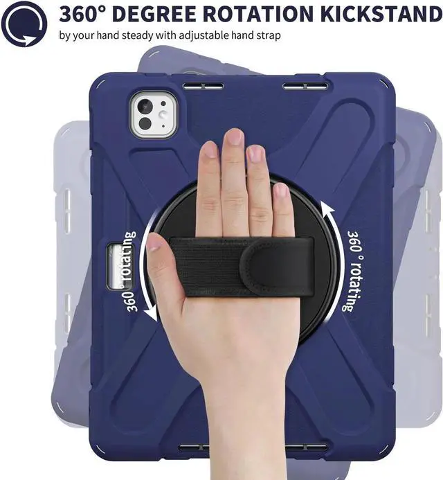 Alt view image 4 of 7 - BONAEVER Case for iPad Pro 11 Inch M5 M4 2025 2024 6th 5th Generation with Built-in Screen Protector, 360° Rotating Stand, Adjustable Shoulder Strap, Precise Cutouts, Pencil Holder Navy Blue