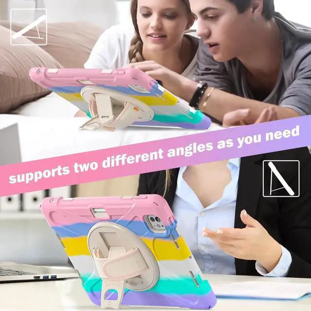 Alt view image 5 of 7 - BONAEVER Case for iPad Pro 11 Inch M5 M4 2025 2024 6th 5th Generation with Built-in Screen Protector, 360° Rotating Stand, Adjustable Shoulder Strap, Precise Cutouts, Pencil Holder Pink